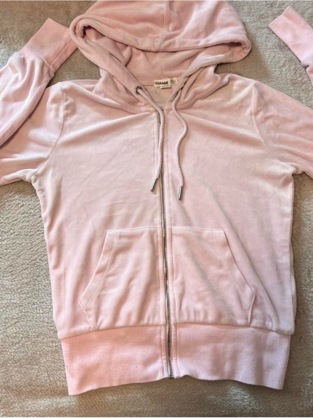 Garage Women’s Pale Pink Velour Zip-Up Hoodie